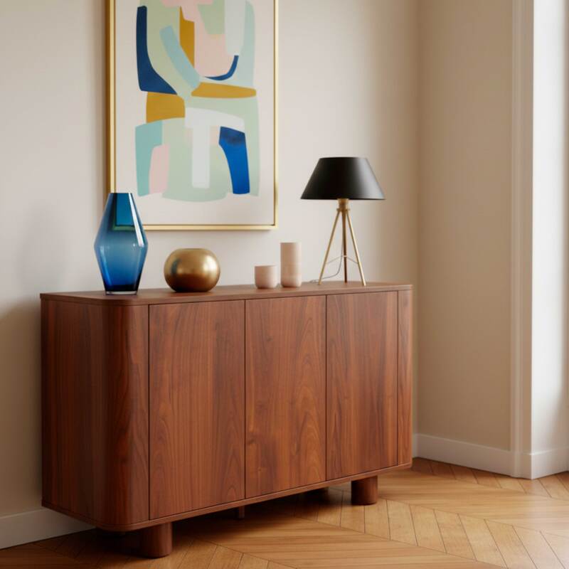 Sideboard in Holzoptik, 3 Türen, 120 cm, skandinavischer Stil (2/8)