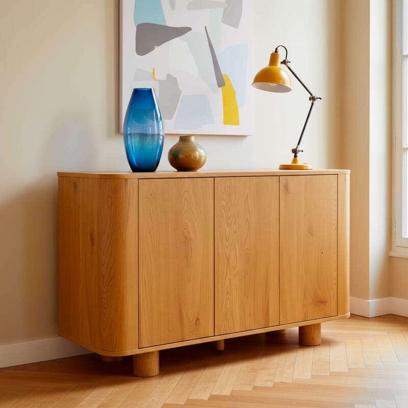 Sideboard in Holzoptik, 3 Türen, 120 cm, skandinavischer Stil (2/8)