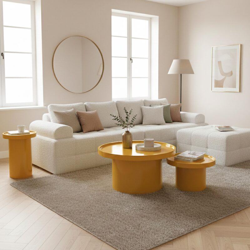 Satztische runde, in Lackoptik, Ø 70 Ø 50 und Ø40 cm, Retro-Stil - 3er-Set