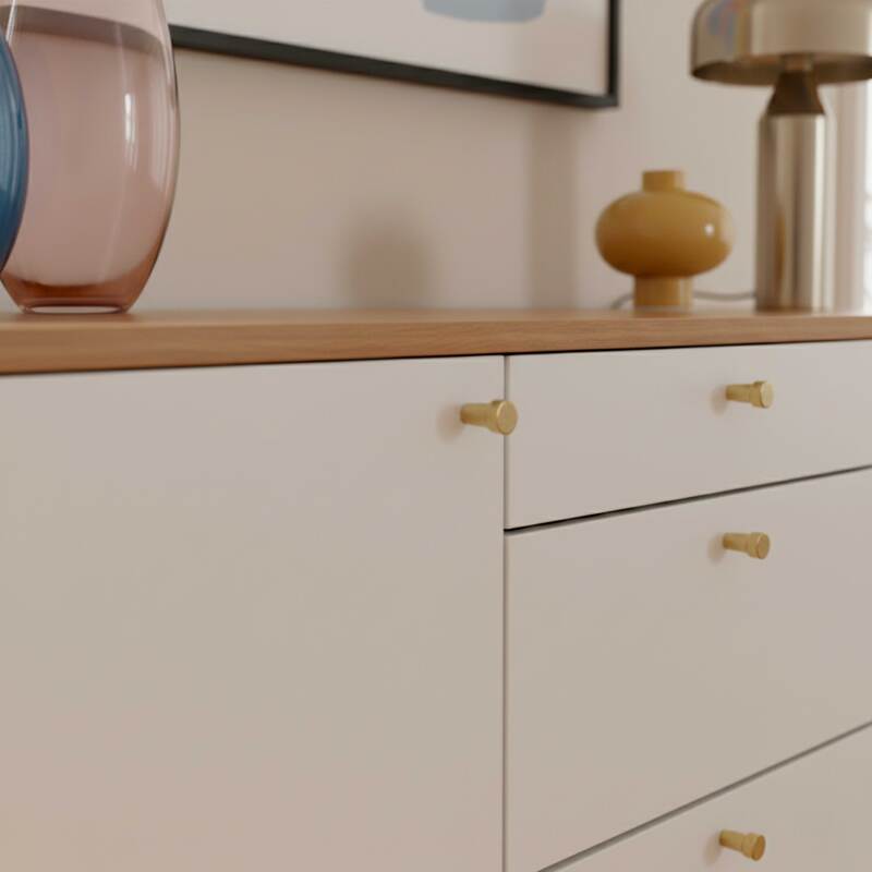 Sideboard in heller Holzoptik, 2 Türen, 3 Schubladen, 150 cm, skandinavischer Stil (3/8)