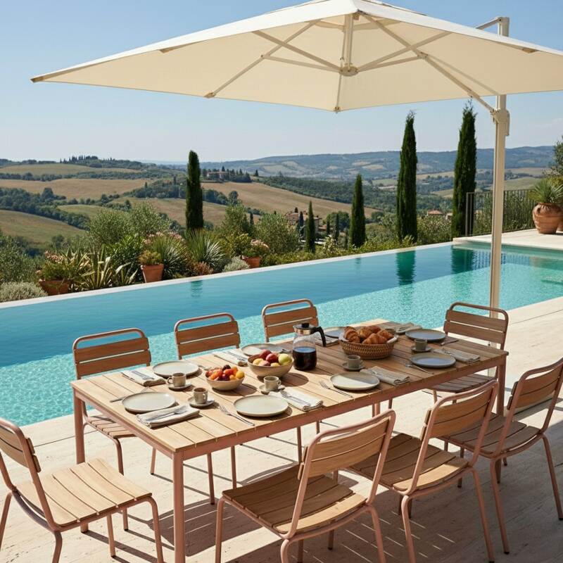 Gartentisch Holzoptik aus Metall und Polywood, 180x90 cm, und 8 Stühle (2/6)