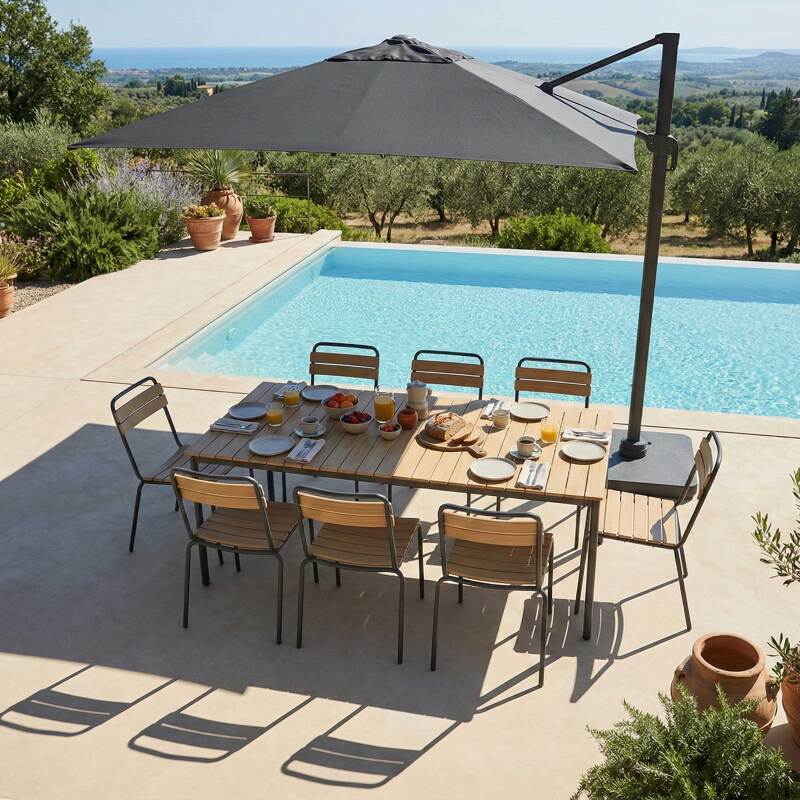 Gartentisch Holzoptik aus Metall und Polywood, 180x90 cm, und 8 Stühle (7/8)