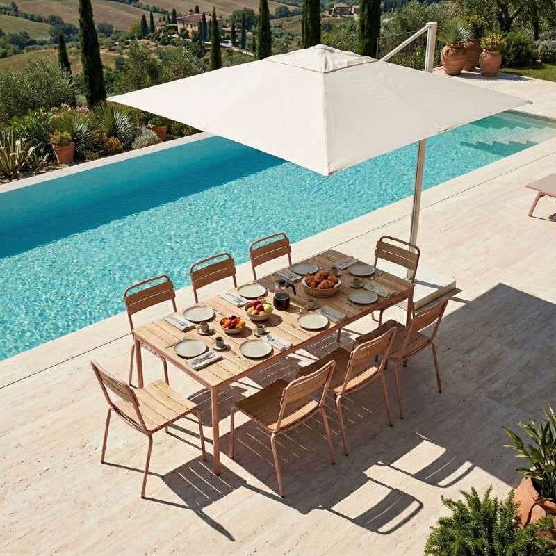 Gartentisch Holzoptik aus Metall und Polywood, 8 Personen, 180x90 cm (4/5)