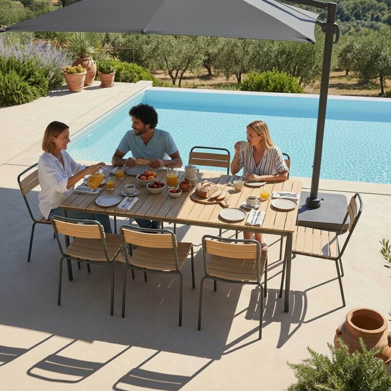 Gartentisch Holzoptik aus Metall und Polywood, 8 Personen, 180x90 cm (5/6)