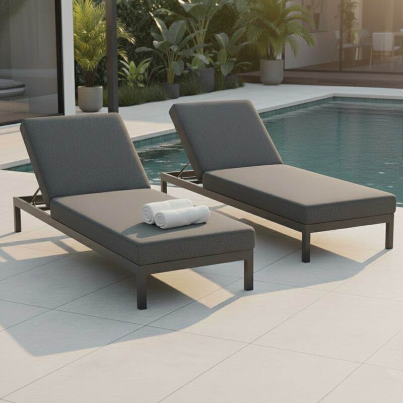 Sonnenliegen aus Aluminium 5-fach verstellbar und Kissen - 2er-Set