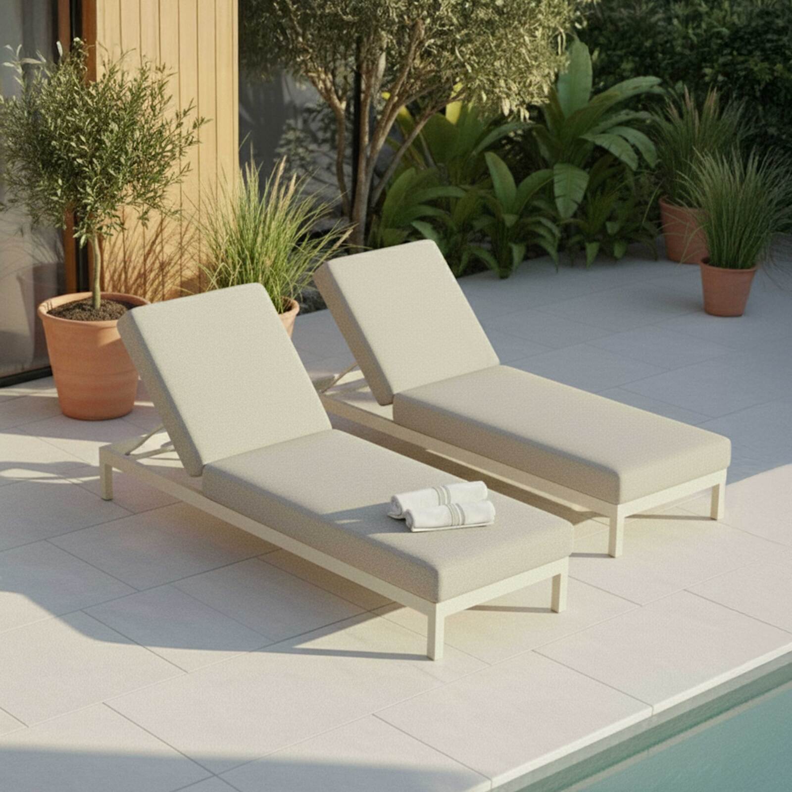 Sonnenliegen aus Aluminium 5-fach verstellbar und Kissen - 2er-Set