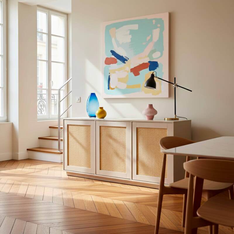 Sideboard in Holzoptik FSC®, 3 Türen, 160 cm, skandinavischer Stil (3/8)