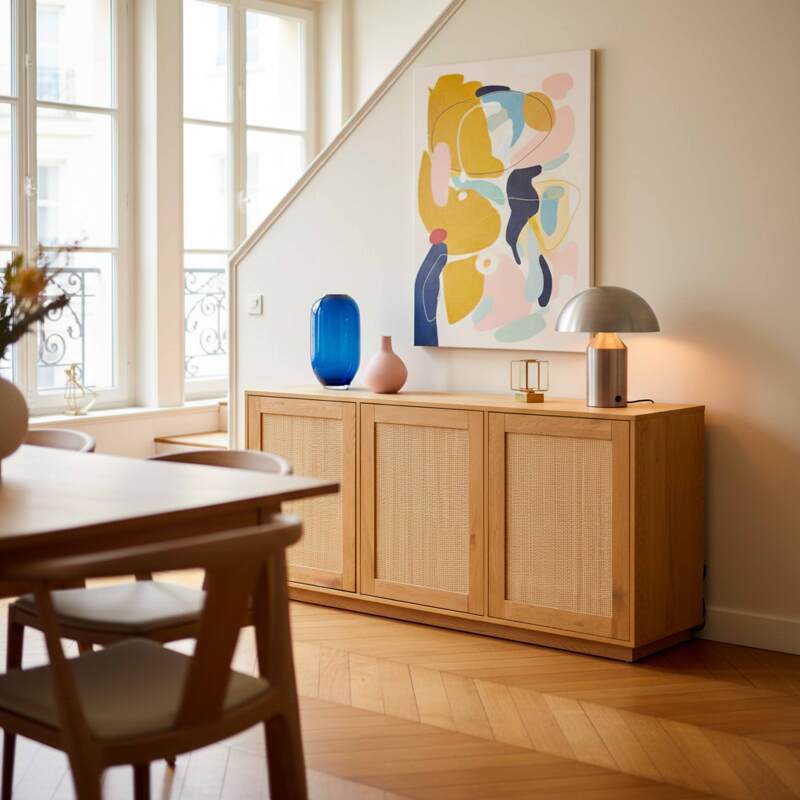 Sideboard in Holzoptik FSC®, 3 Türen, 160 cm, skandinavischer Stil (3/8)