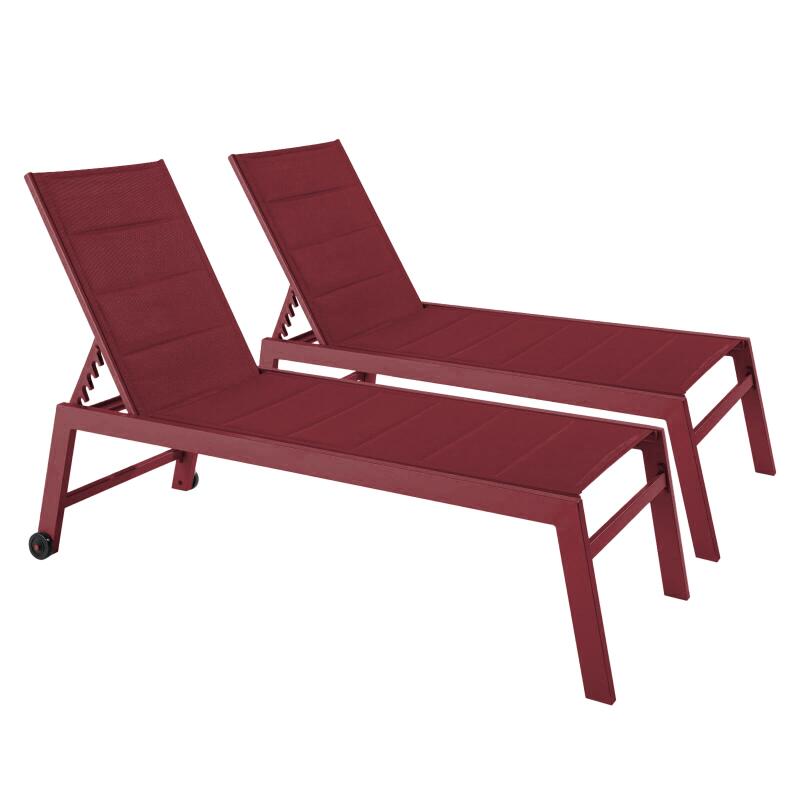 Sonnenliegen aus Aluminium und Textilene 5-fach verstellbar mit Rollen - 2er-Set