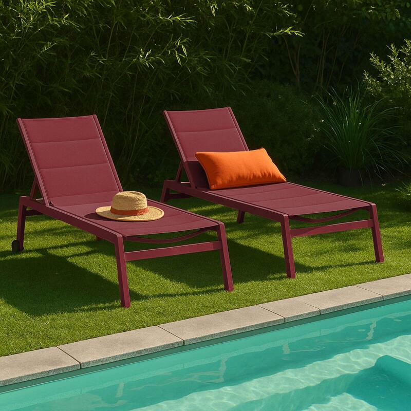 Sonnenliegen aus Aluminium und Textilene 5-fach verstellbar mit Rollen - 2er-Set - Lifestyle