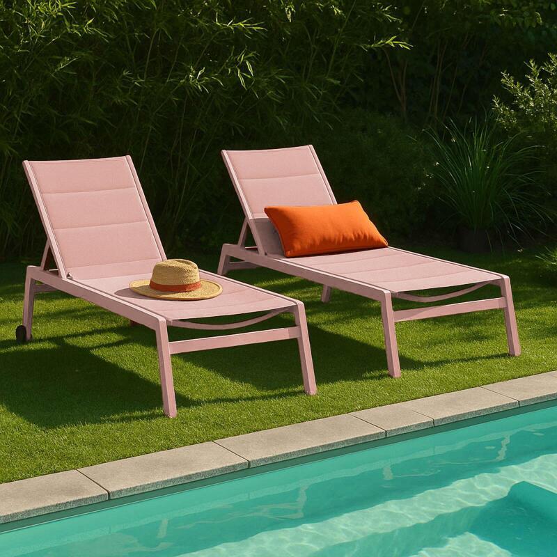 Sonnenliegen aus Aluminium und Textilene 5-fach verstellbar mit Rollen - 2er-Set - Lifestyle