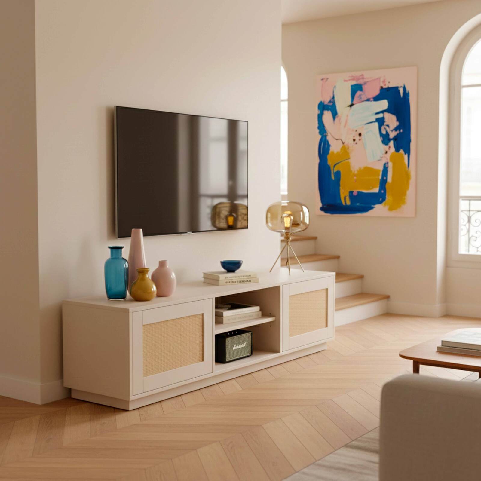 Lowboard in FSC®-Holzoptik, 160 cm, Boho-Stil