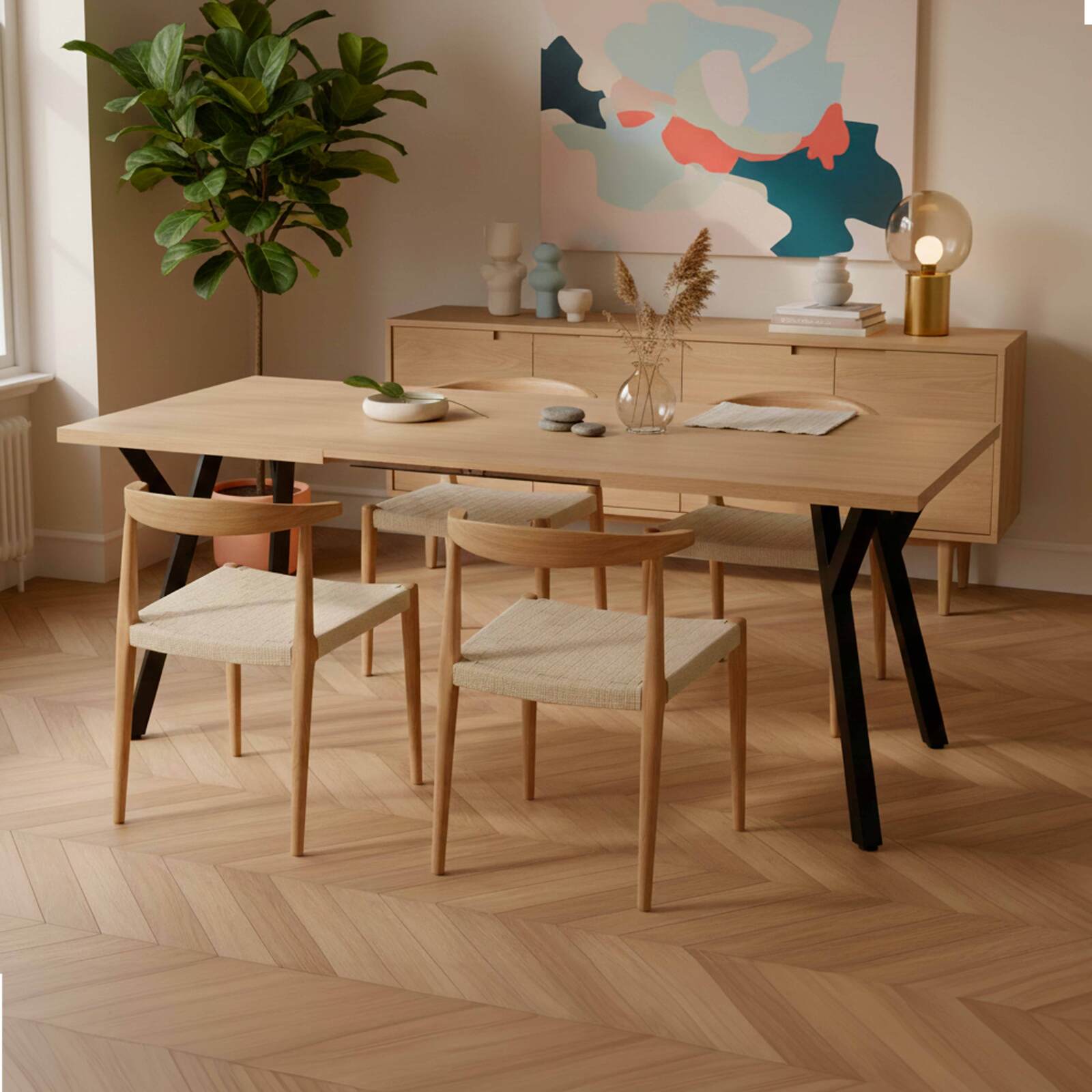 Esstisch ausziehbar, rechteckig, aus Metall und Holzoptik, für 6 bis 10 Personen