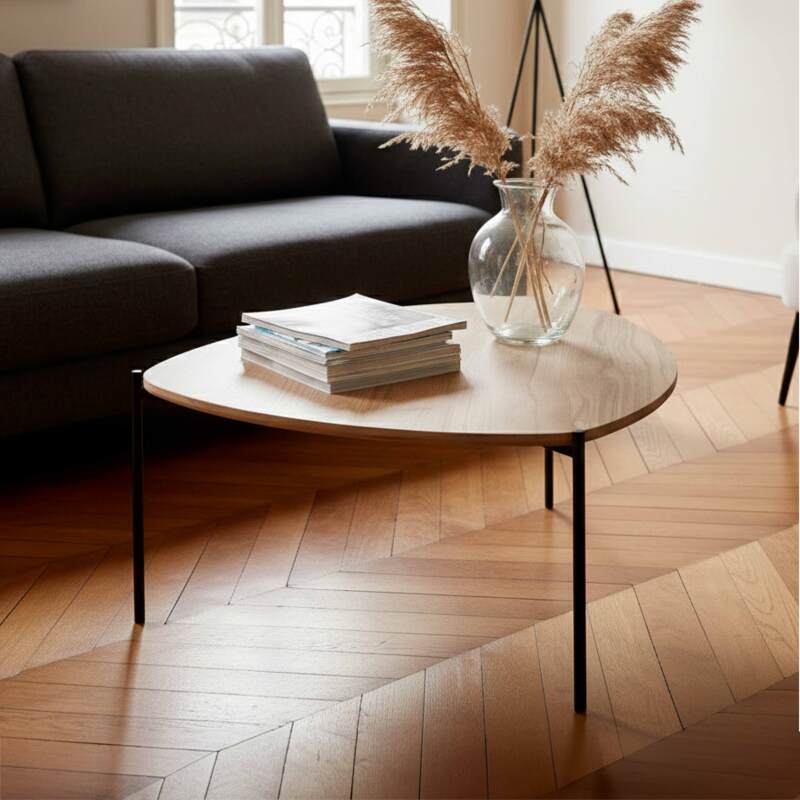 Couchtisch dreieckig, aus Metall und Holzoptik, 90x90 cm (4/6)