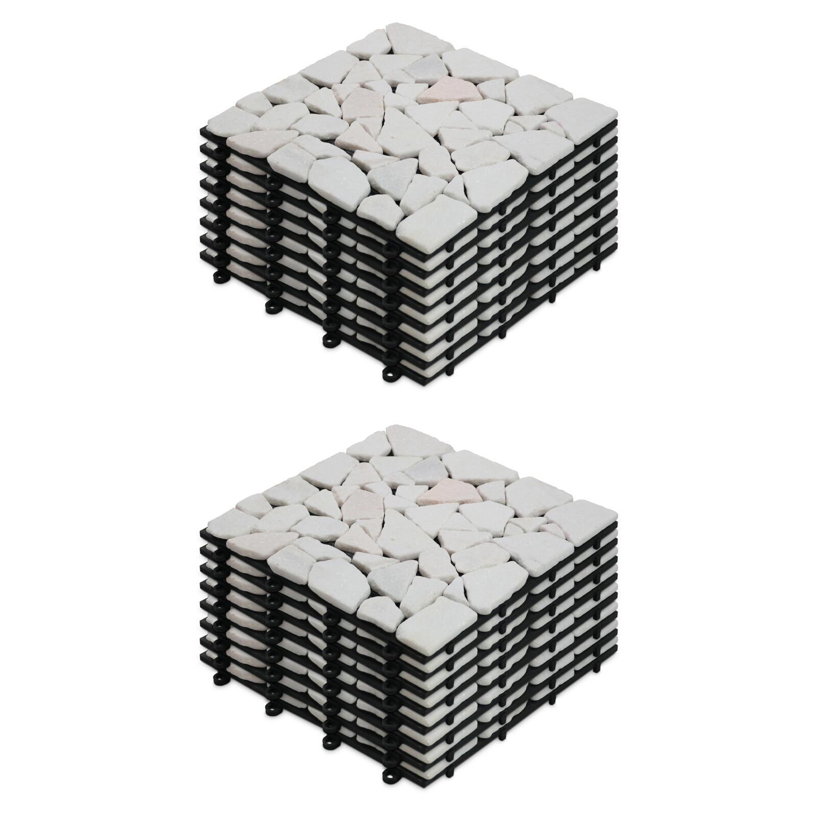 Set von Terrassenplatten zum Einclipsen aus Marmor-Kieselsteinen (30 x 30 x 2,5 cm)