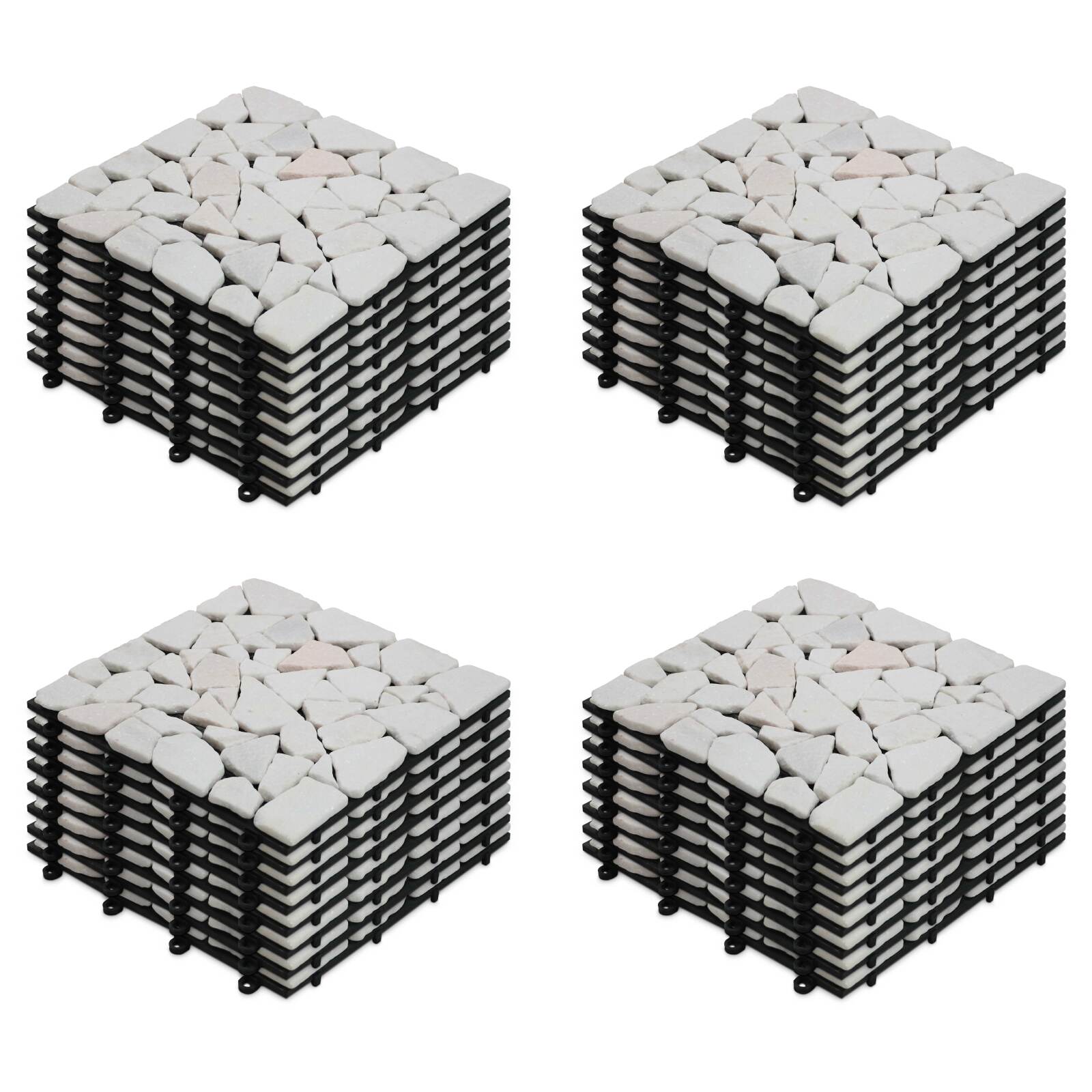 Set von Terrassenplatten zum Einclipsen aus Marmor-Kieselsteinen (30 x 30 x 2,5 cm)