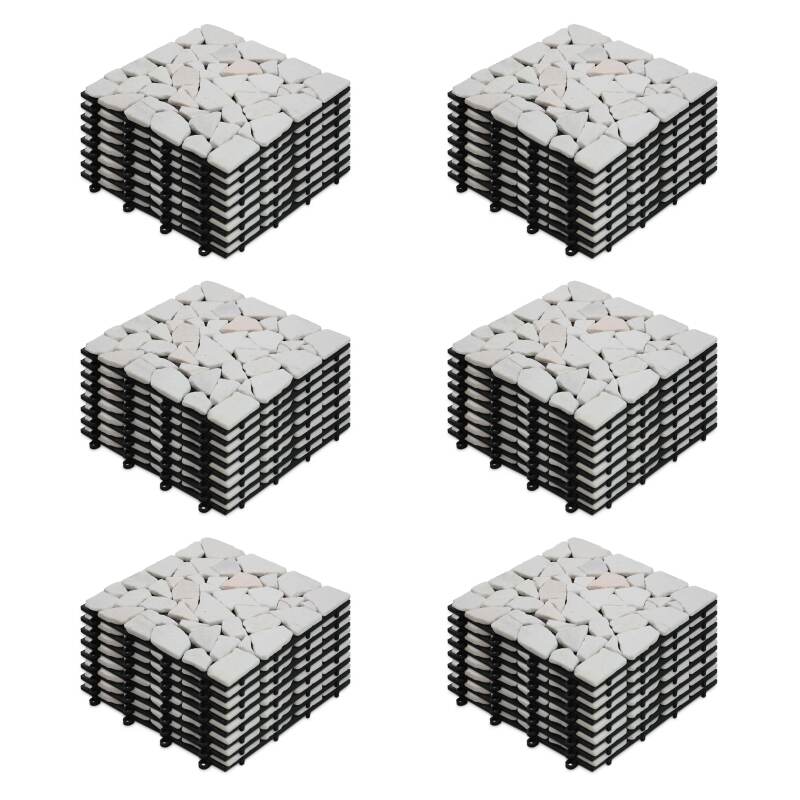 Set von Terrassenplatten zum Einclipsen aus Marmor-Kieselsteinen (30 x 30 x 2,5 cm)