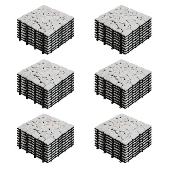 Set von Terrassenplatten zum Einclipsen aus Marmor-Kieselsteinen (30 x 30 x 2,5 cm)
