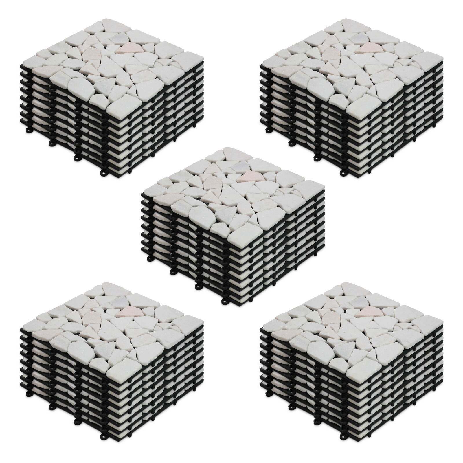 Set von Terrassenplatten zum Einclipsen aus Marmor-Kieselsteinen (30 x 30 x 2,5 cm)