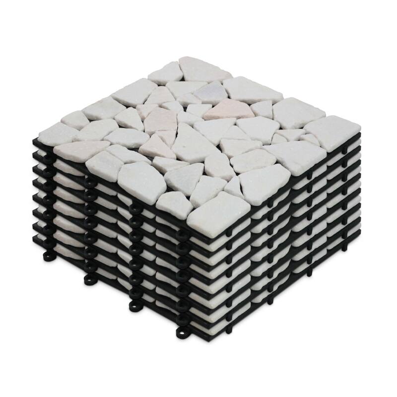 Set von Terrassenplatten zum Einclipsen aus Marmor-Kieselsteinen (30 x 30 x 2,5 cm)