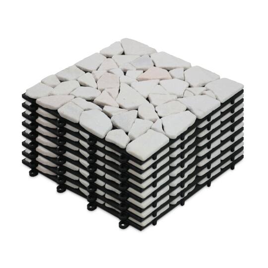 Set von Terrassenplatten zum Einclipsen aus Marmor-Kieselsteinen (30 x 30 x 2,5 cm)