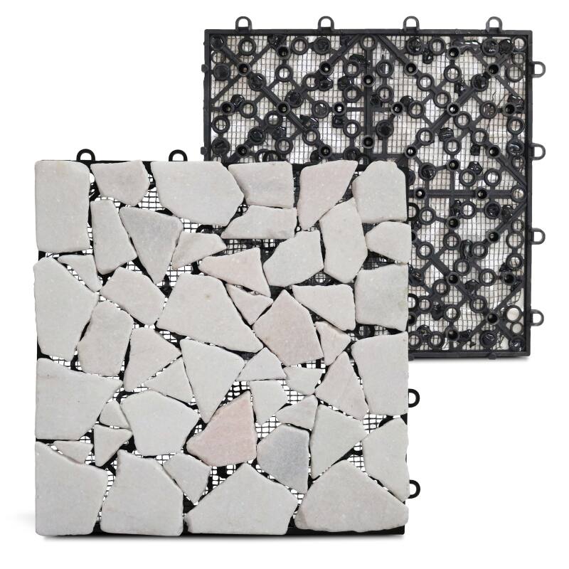 Set von Terrassenplatten zum Einclipsen aus Marmor-Kieselsteinen (30 x 30 x 2,5 cm)