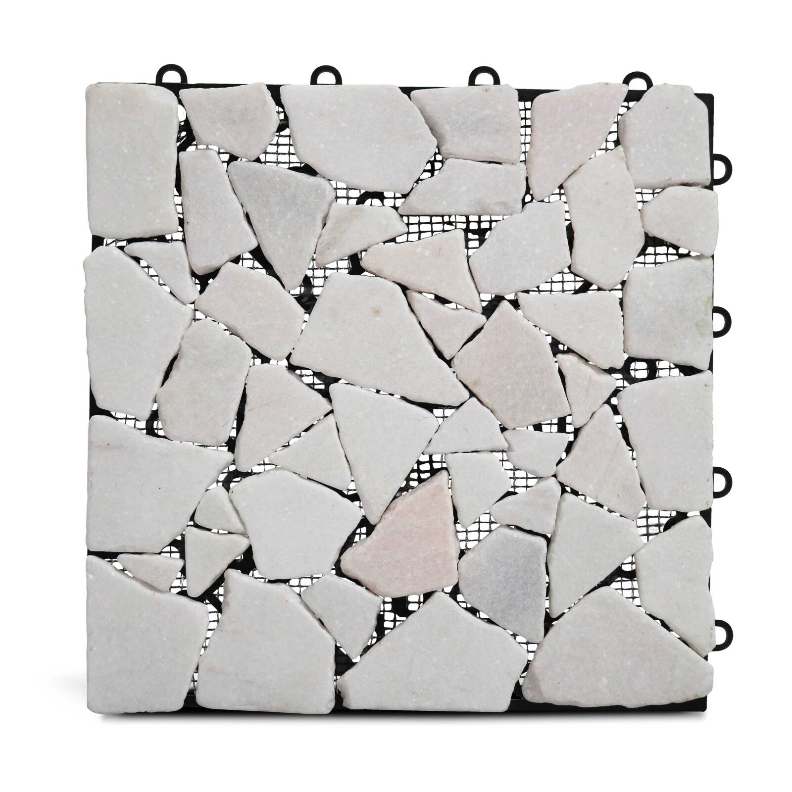 Set von Terrassenplatten zum Einclipsen aus Marmor-Kieselsteinen (30 x 30 x 2,5 cm)