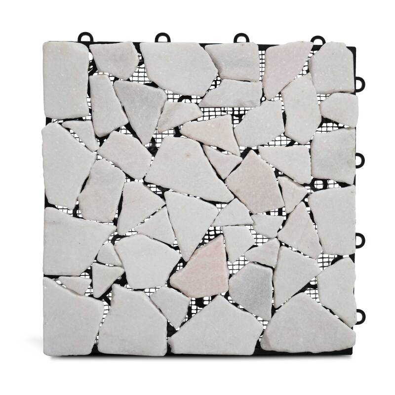 Set von Terrassenplatten zum Einclipsen aus Marmor-Kieselsteinen (30 x 30 x 2,5 cm)