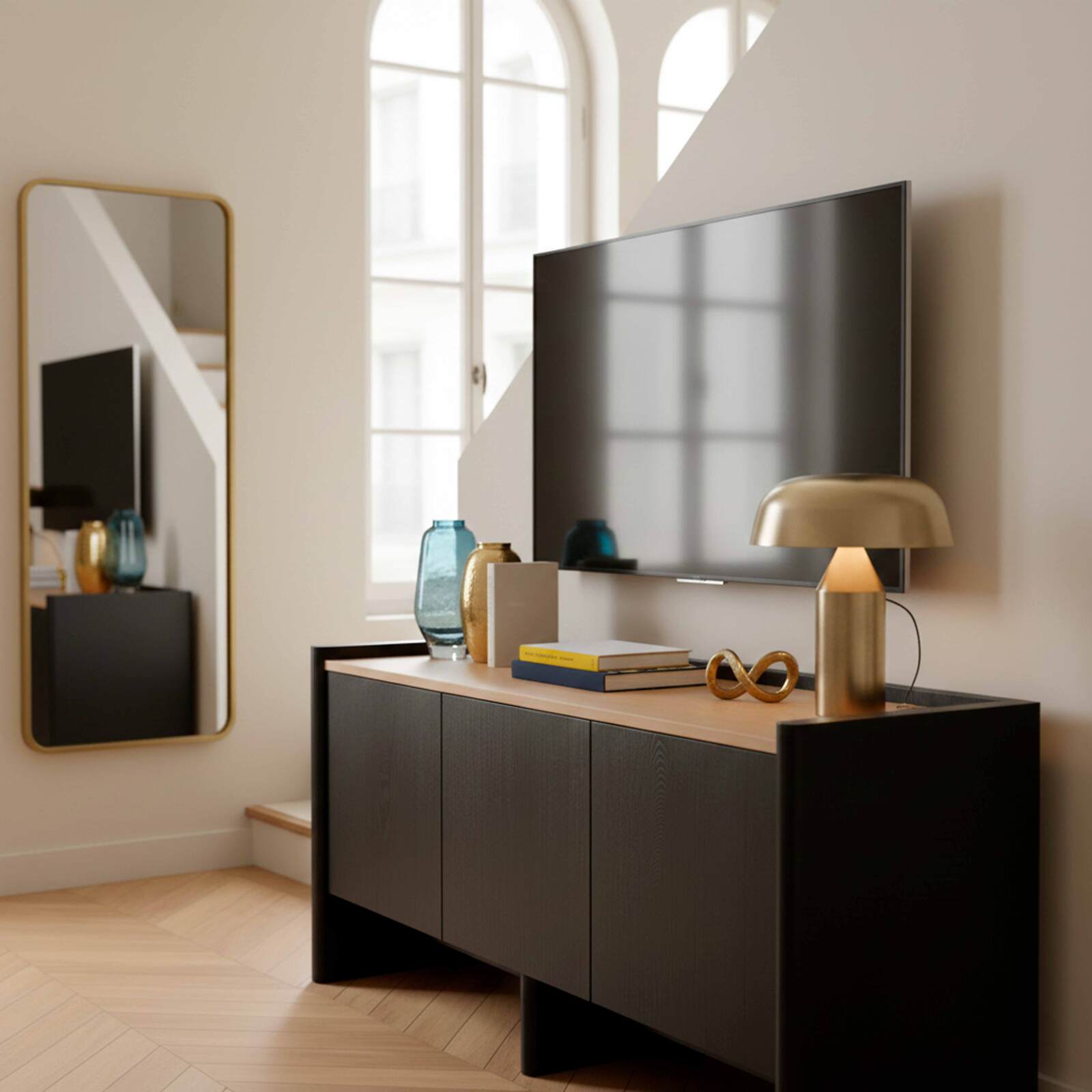 Lowboard in Holzoptik, 120 cm mit Ablage