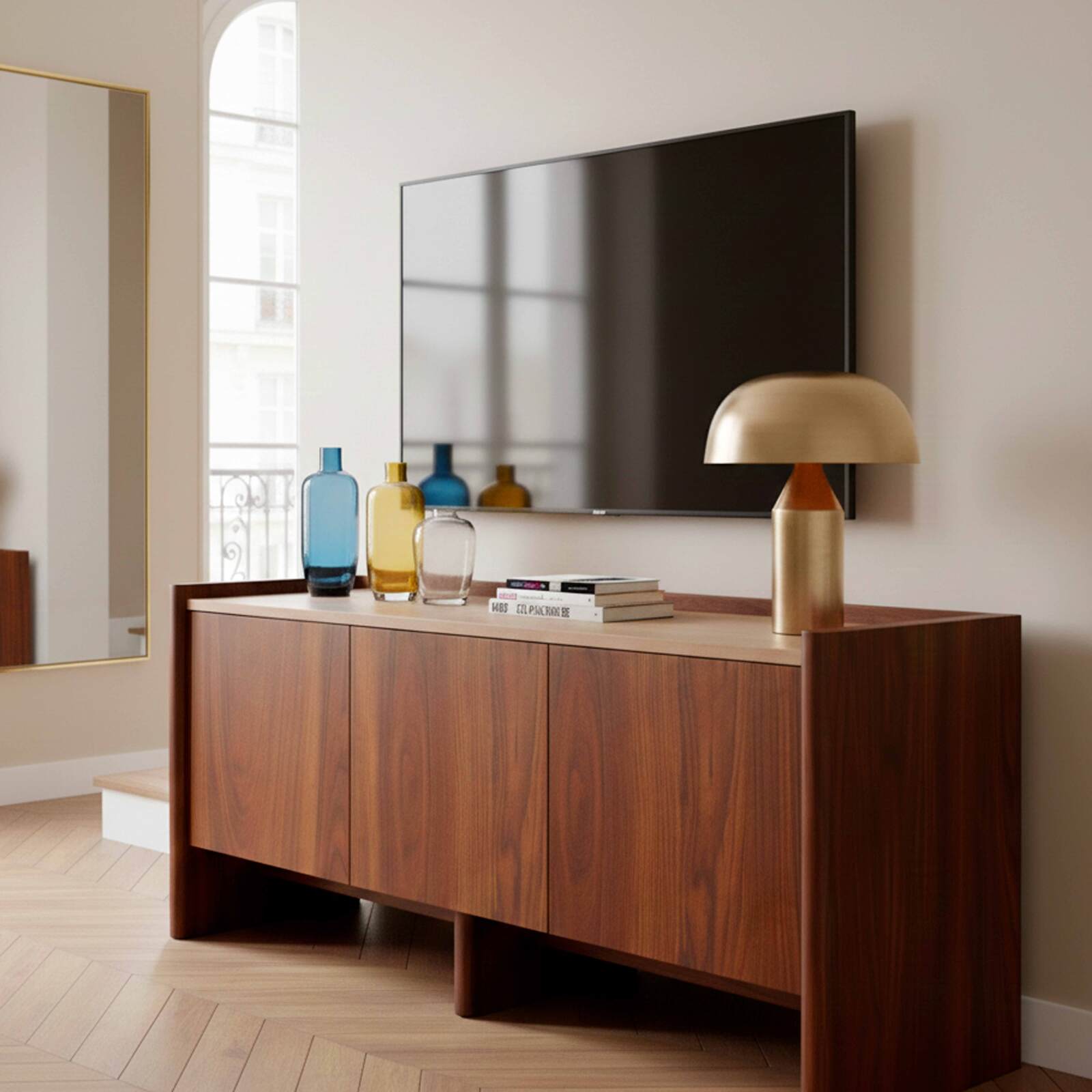 Lowboard in Holzoptik, 120 cm mit Ablage