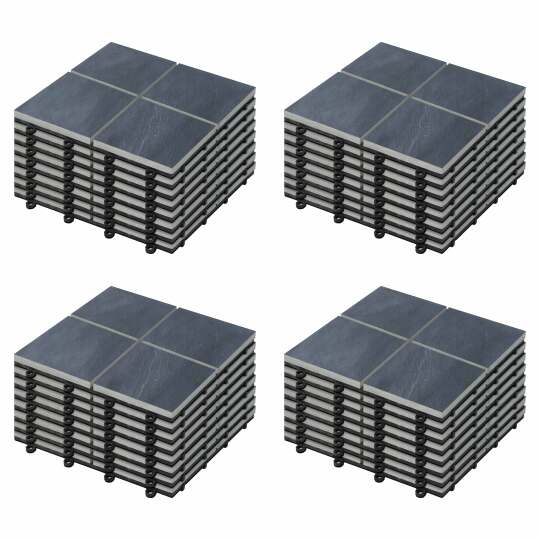 Set von steckbaren Terrassenplatten aus schwarzen Steinfliesen (30 x 30 x 2,5 cm)