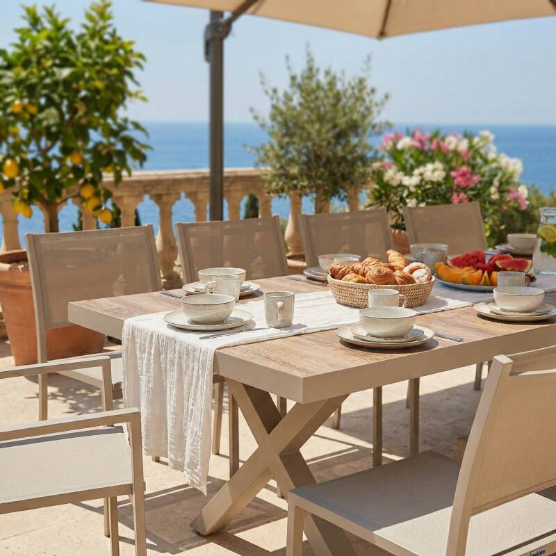 Gartentisch aus Aluminium und Keramik in Holzoptik, 8 personen, 201x100 cm (5/8)