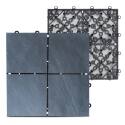 Set von steckbaren Terrassenplatten aus schwarzen Steinfliesen (30 x 30 x 2,5 cm)
