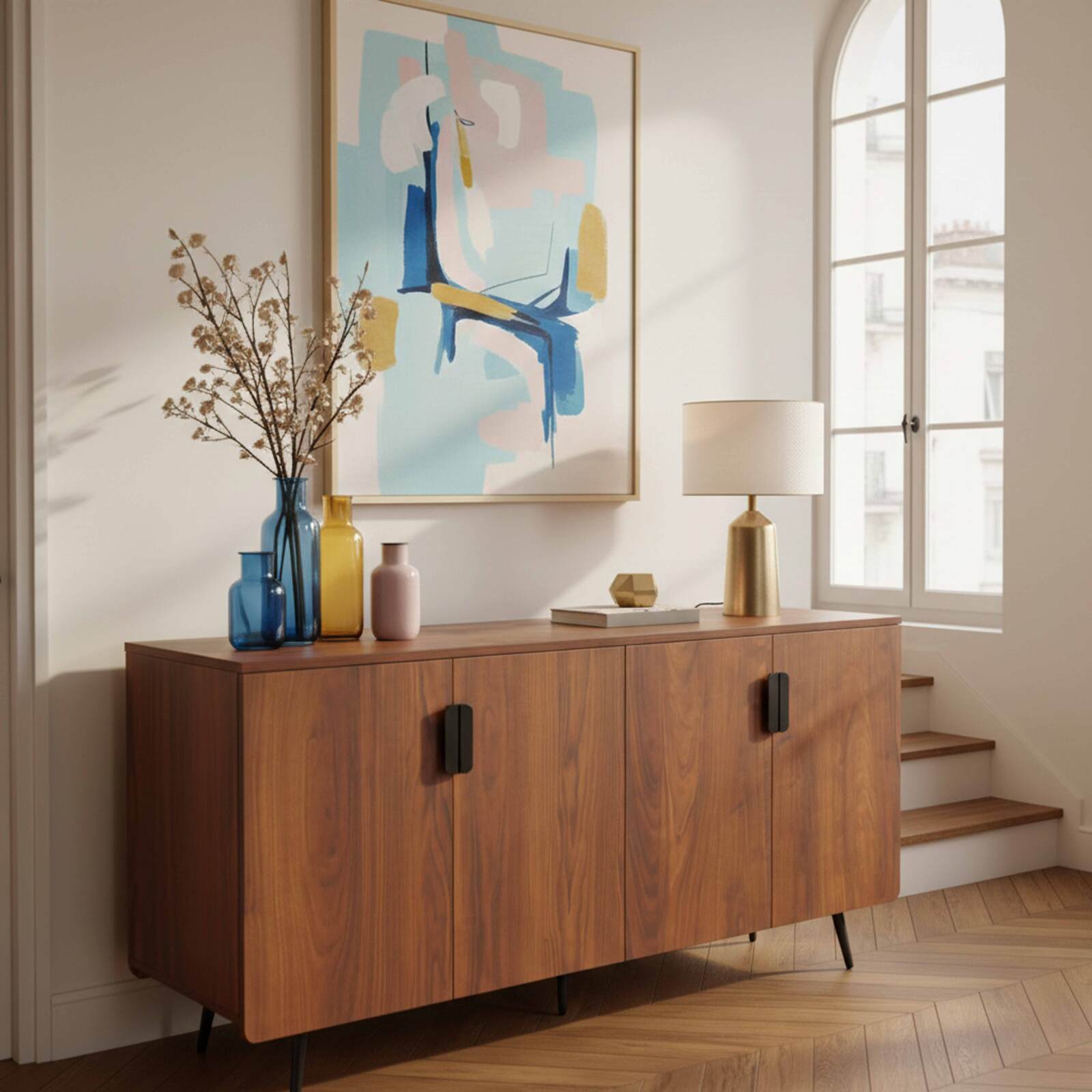 Sideboard in Holzoptik, 4 Türen, 160 cm