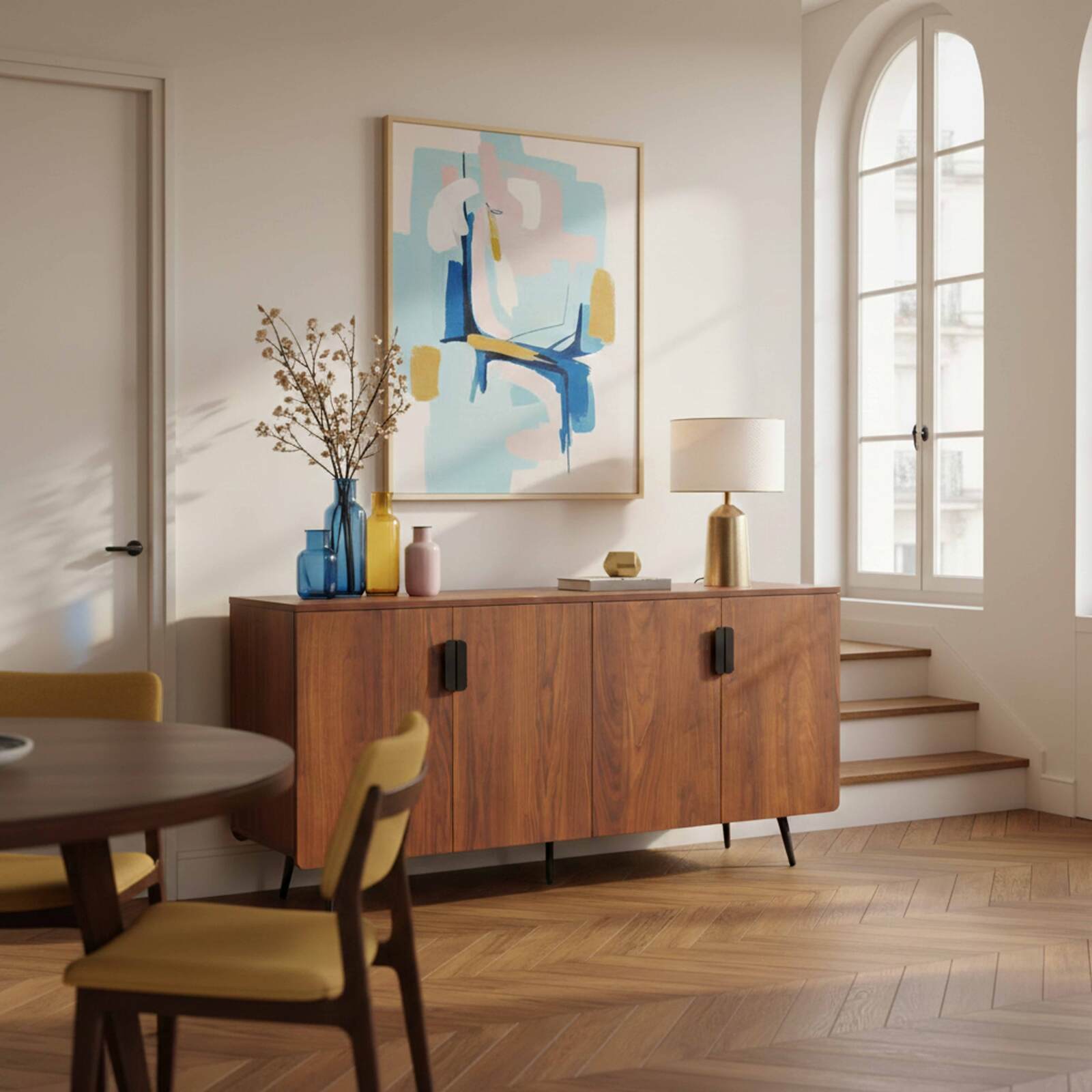 Sideboard in Holzoptik, 4 Türen, 160 cm