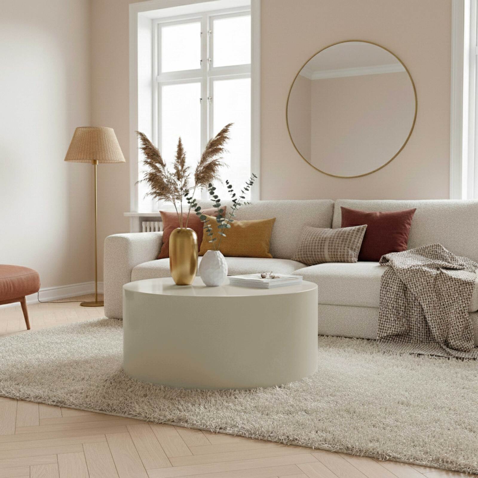 Couchtisch rund, in lackierter Effekt, Ø80 cm, Retro-Stil