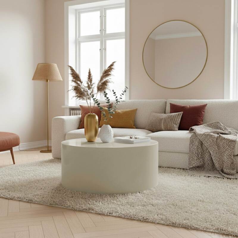 Couchtisch rund, in lackierter Effekt, Ø80 cm, Retro-Stil