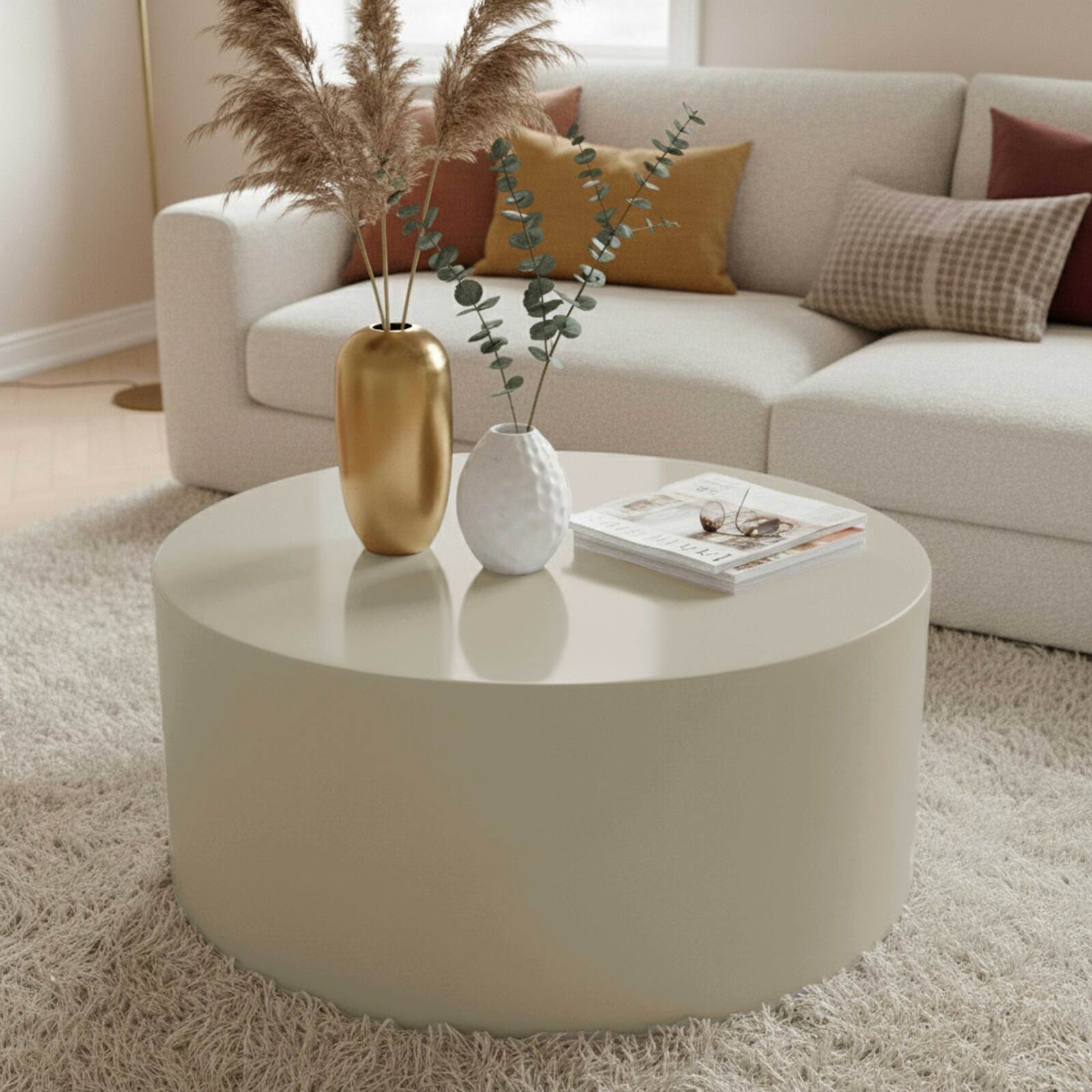 Couchtisch rund, in lackierter Effekt, Ø80 cm, Retro-Stil