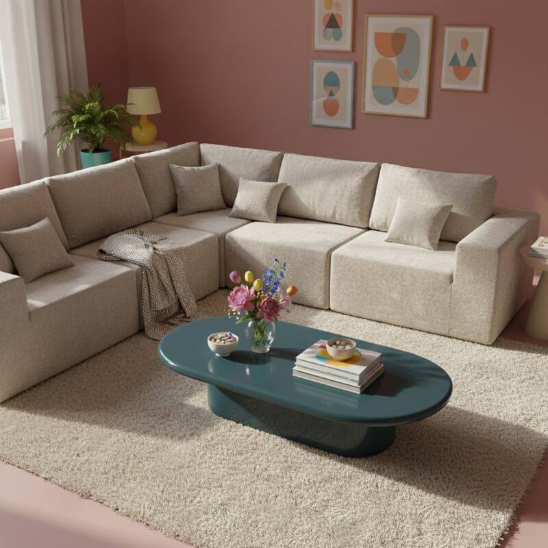 Couchtisch oval, in Lackeffekt, 100x70 cm, Retro-Stil