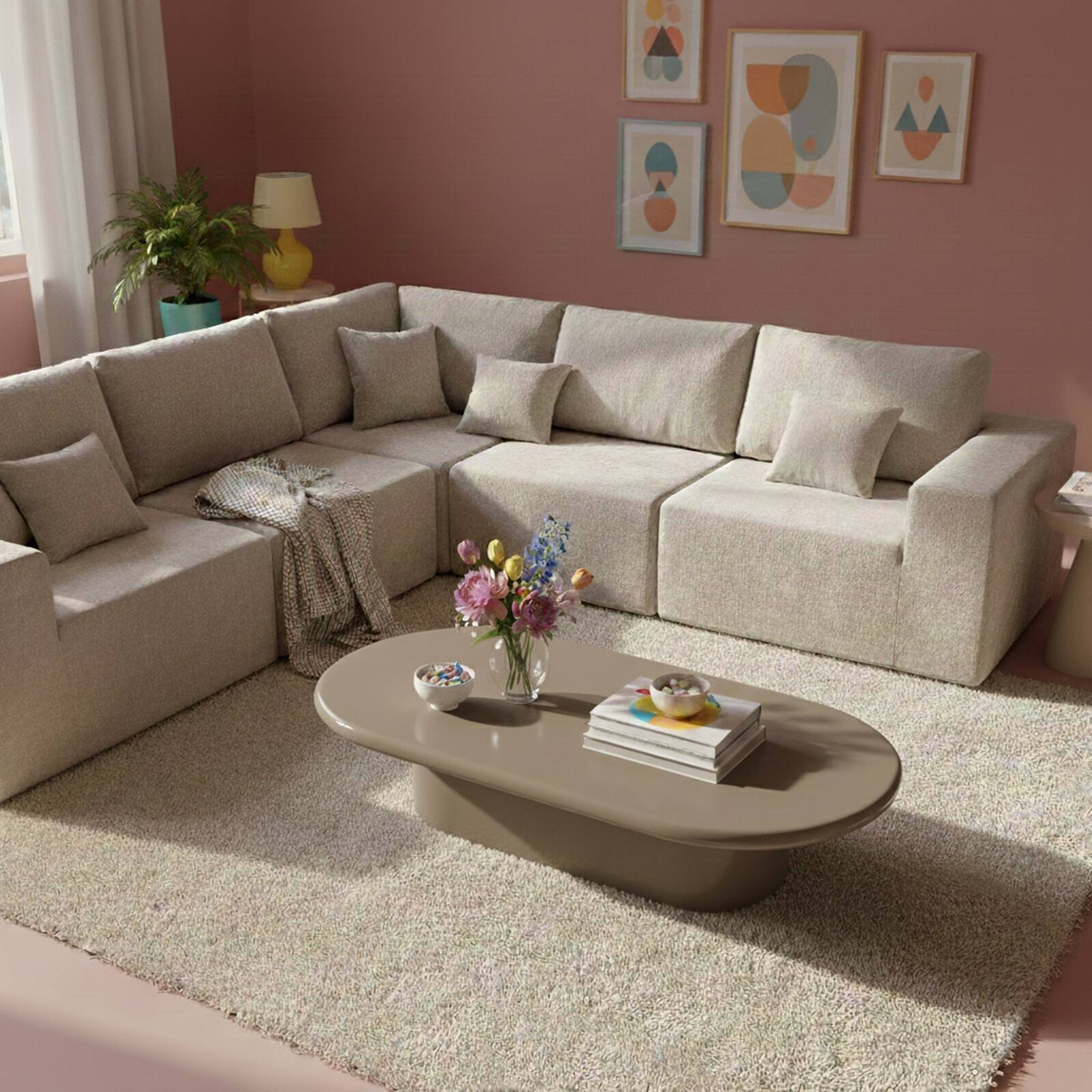 Couchtisch oval, in Lackeffekt, 100x70 cm, Retro-Stil
