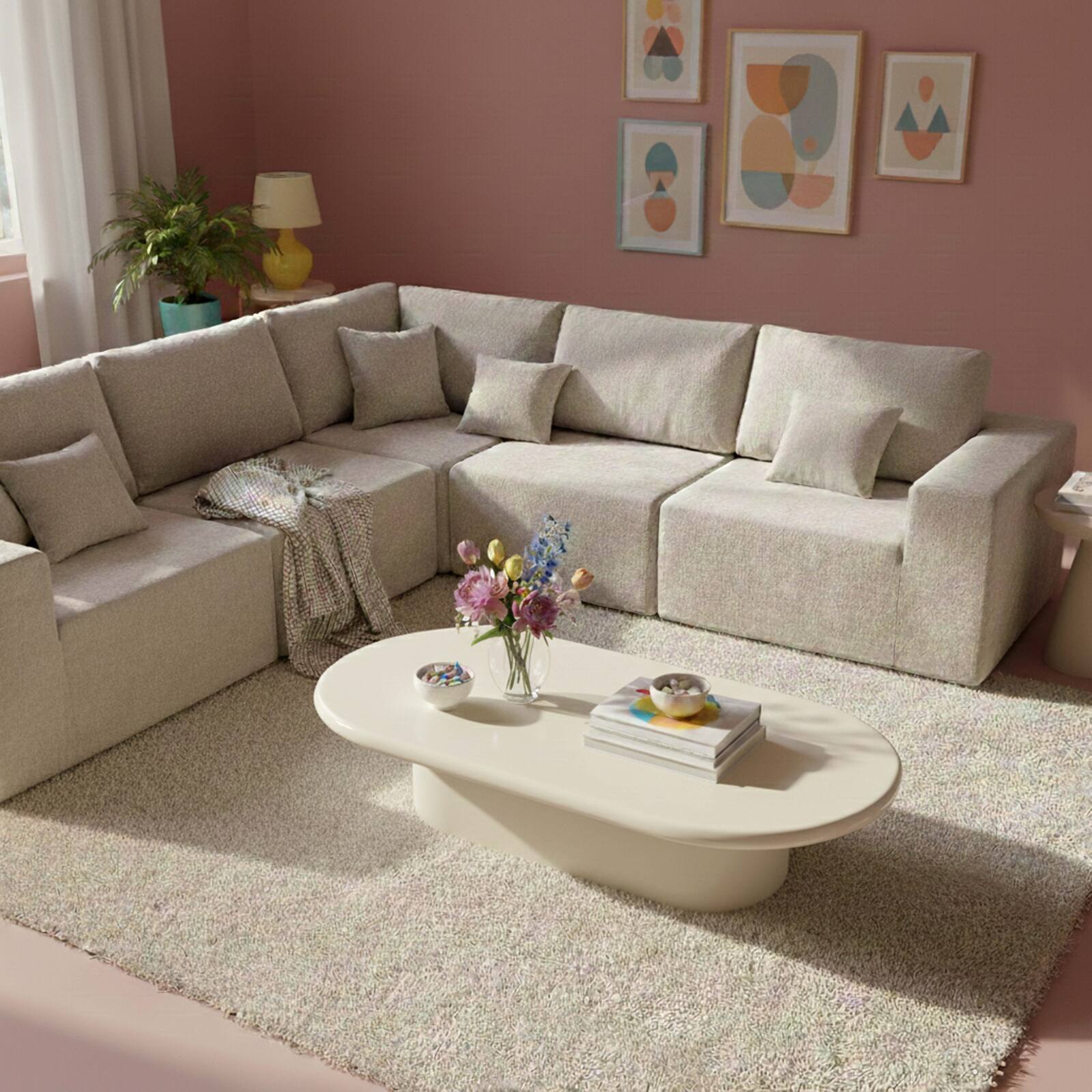 Couchtisch oval, in Lackeffekt, 100x70 cm, Retro-Stil