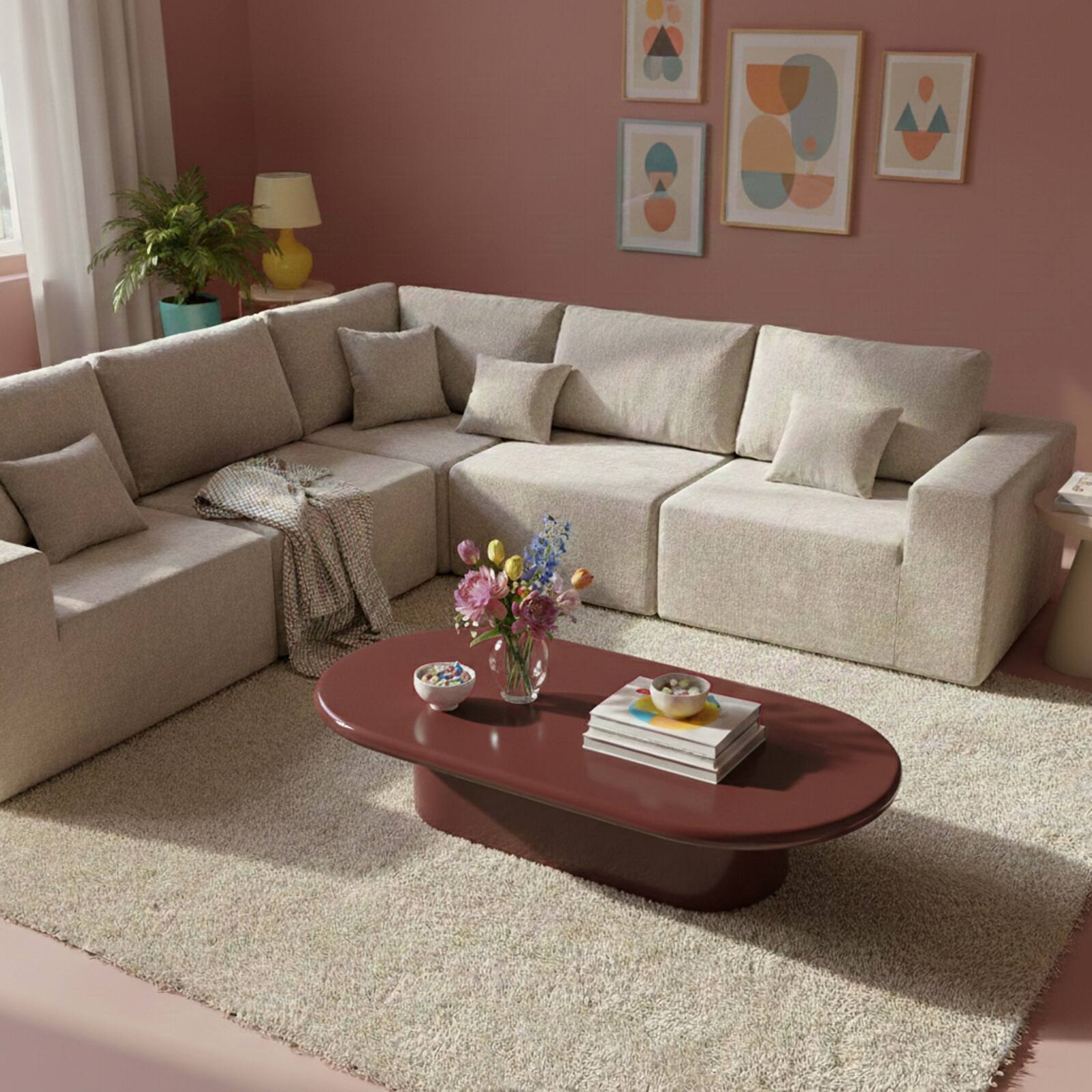 Couchtisch oval, in Lackeffekt, 100x70 cm, Retro-Stil