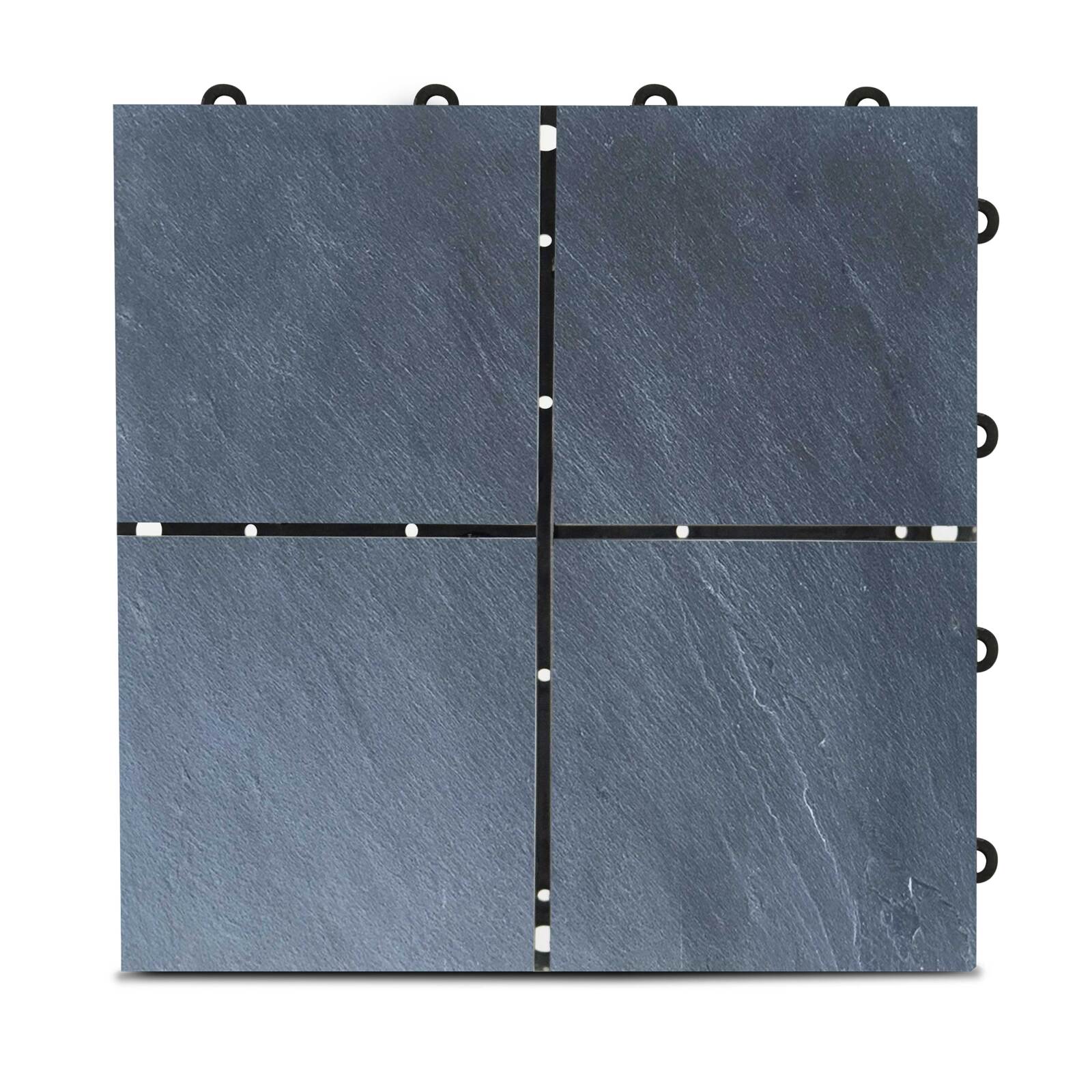 Set von steckbaren Terrassenplatten aus schwarzen Steinfliesen (30 x 30 x 2,5 cm)
