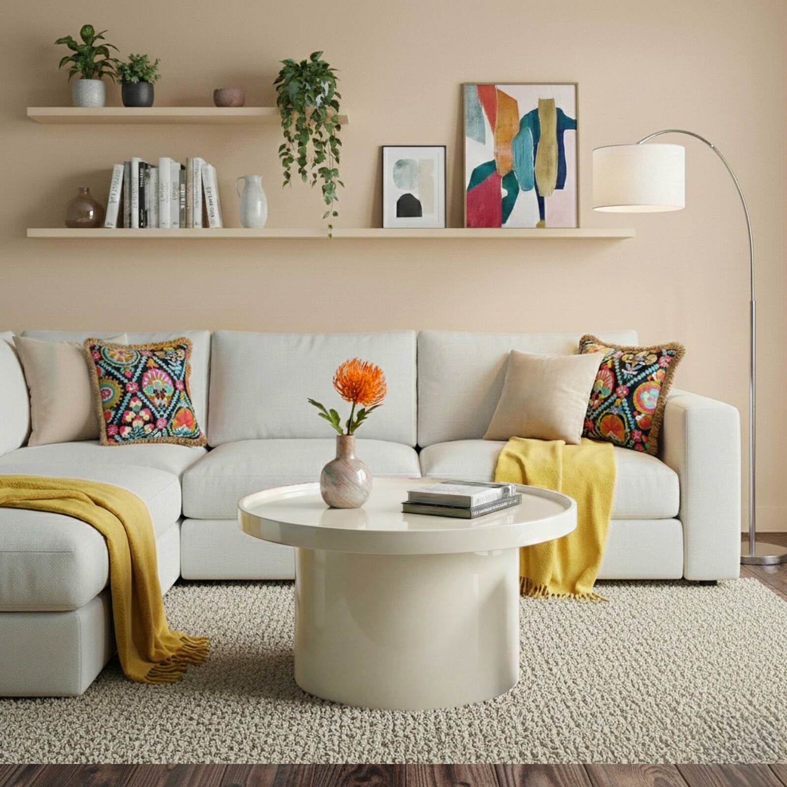 Couchtisch rund, in Lackoptik, Ø70 cm, Retro-Stil