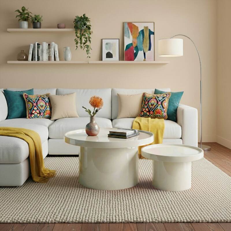 Satztische runde, in Lackoptik, Ø 70 und Ø 50 cm, Retro-Stil - Von 2