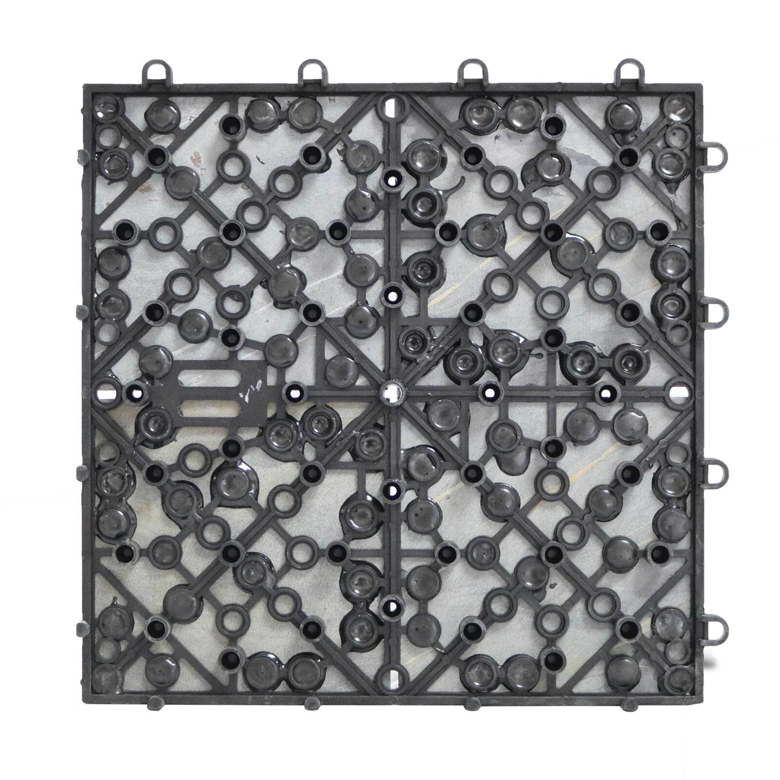 Set von steckbaren Terrassenplatten aus schwarzen Steinfliesen (30 x 30 x 2,5 cm)