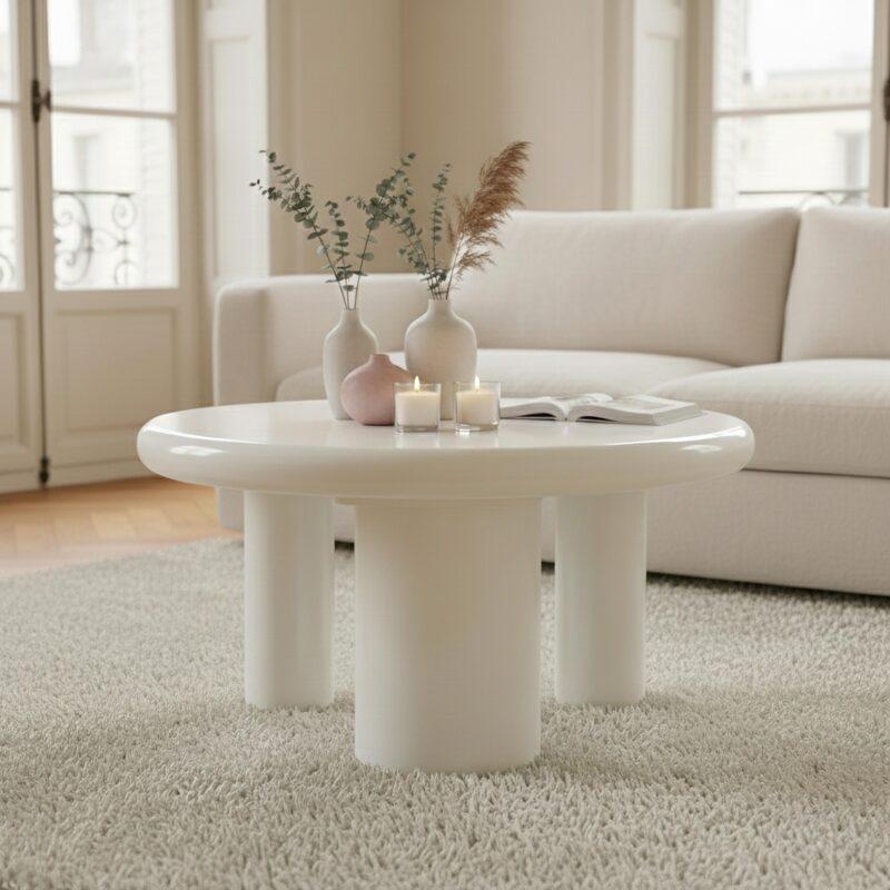 Couchtisch rund, in lackierter Effekt, Ø70 cm, Retro-Stil