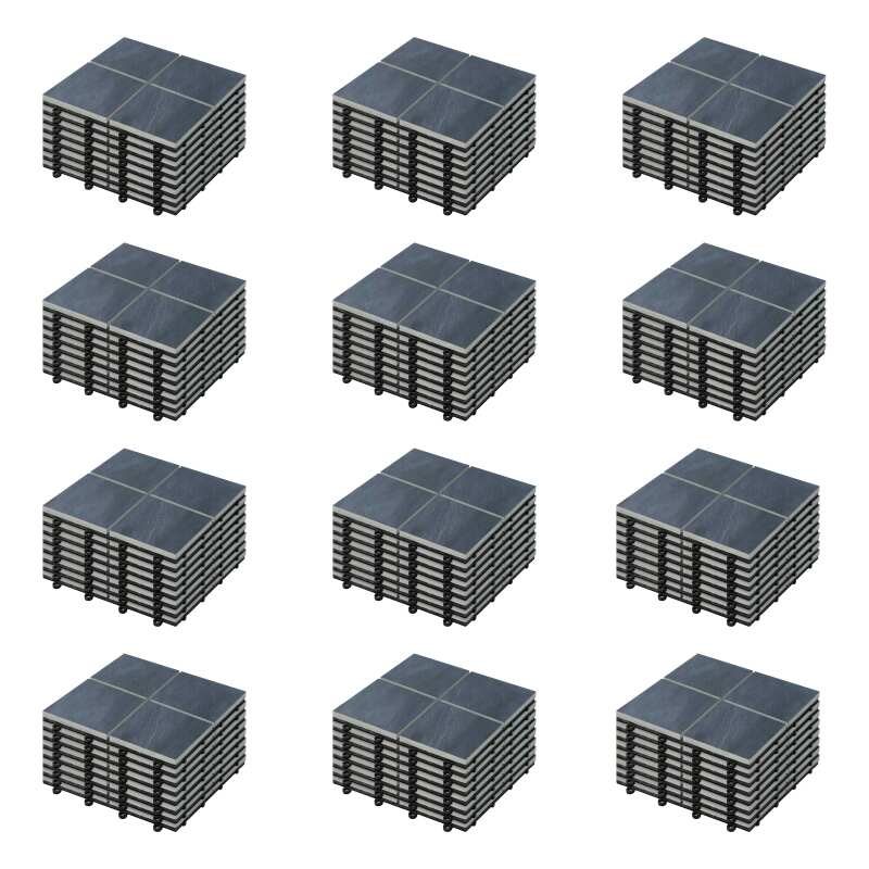 Set von steckbaren Terrassenplatten aus schwarzen Steinfliesen (30 x 30 x 2,5 cm)