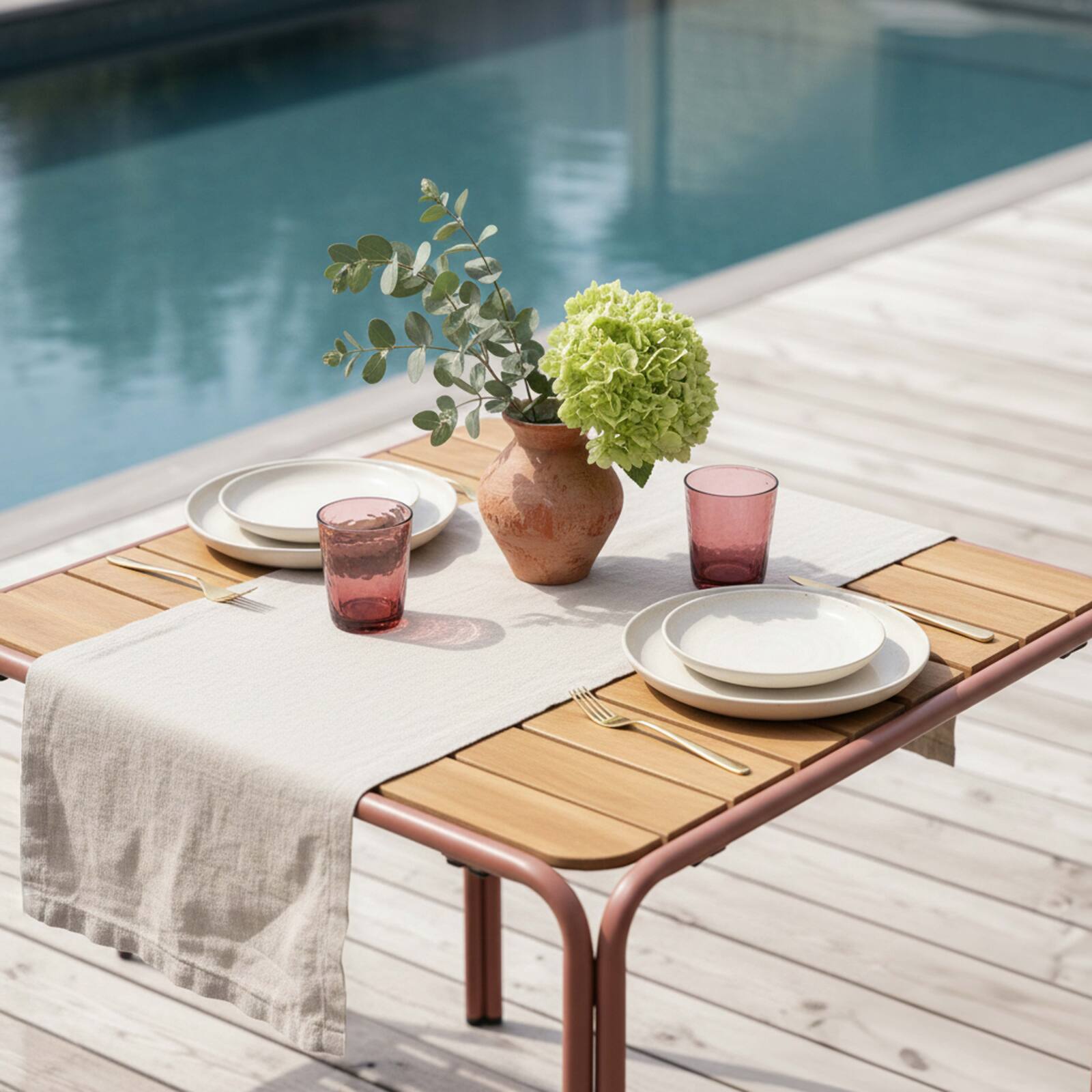 Gartentisch Bistro-Stil Quadratisch aus Metall und Polywood, 2 Personen, 70x70 cm