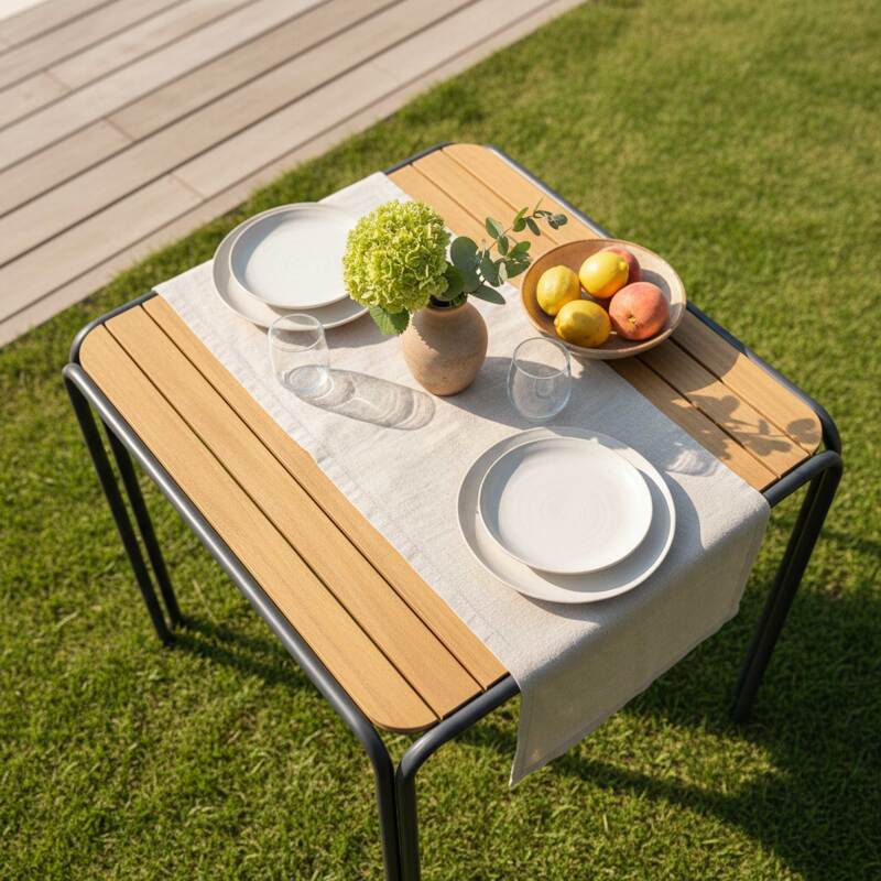 Gartentisch Bistro-Stil Quadratisch aus Metall und Polywood, 2 Personen, 70x70 cm (2/6)